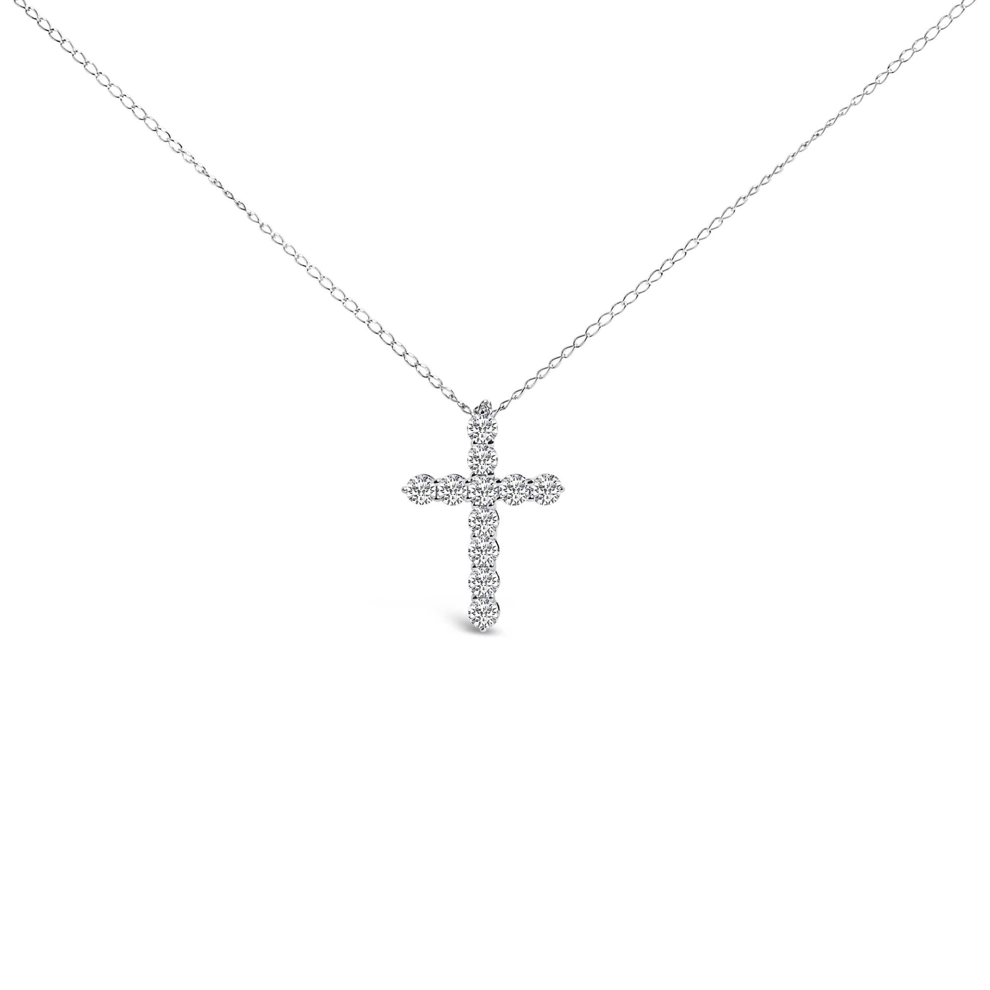 14K Gold 1/2 Cttw Lab Grown Diamond 11 Stone Cross Pendant Necklace