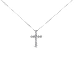 14K Gold 1/2 Cttw Lab Grown Diamond 11 Stone Cross Pendant Necklace