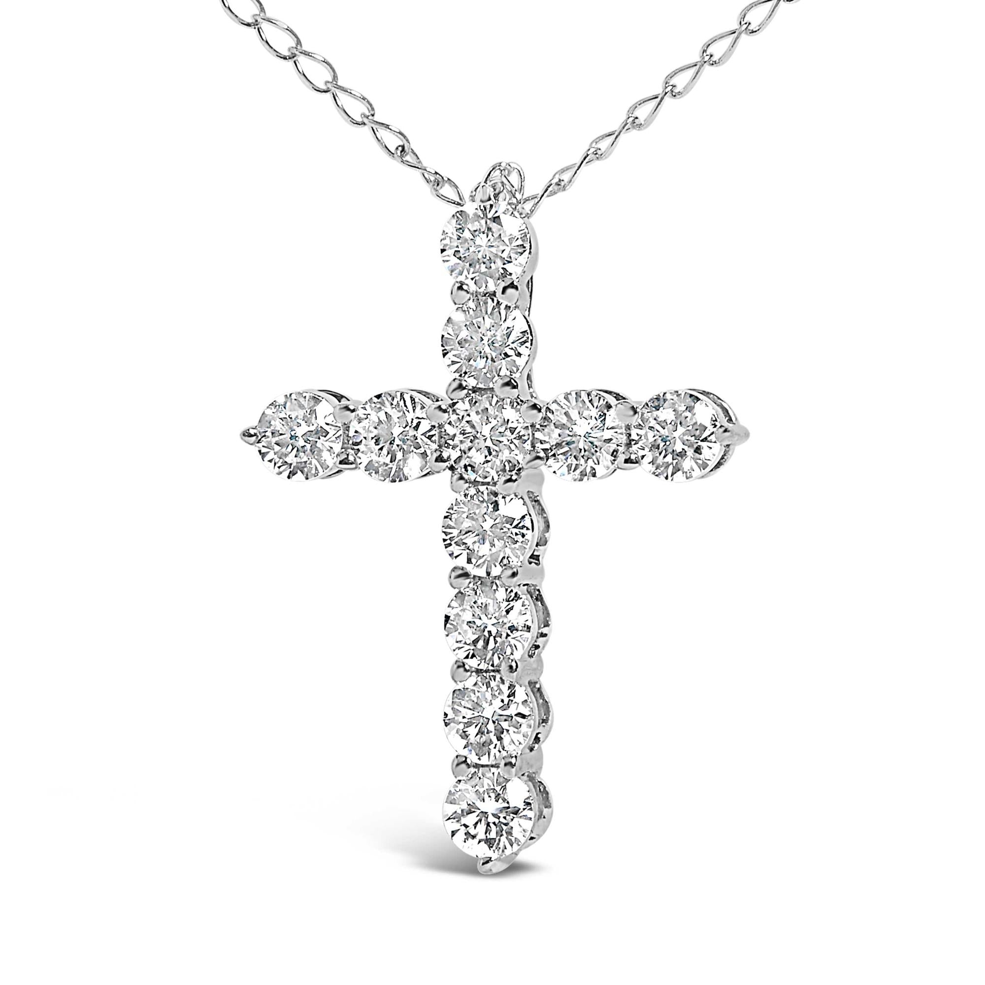 14K Gold 1/2 Cttw Lab Grown Diamond 11 Stone Cross Pendant Necklace