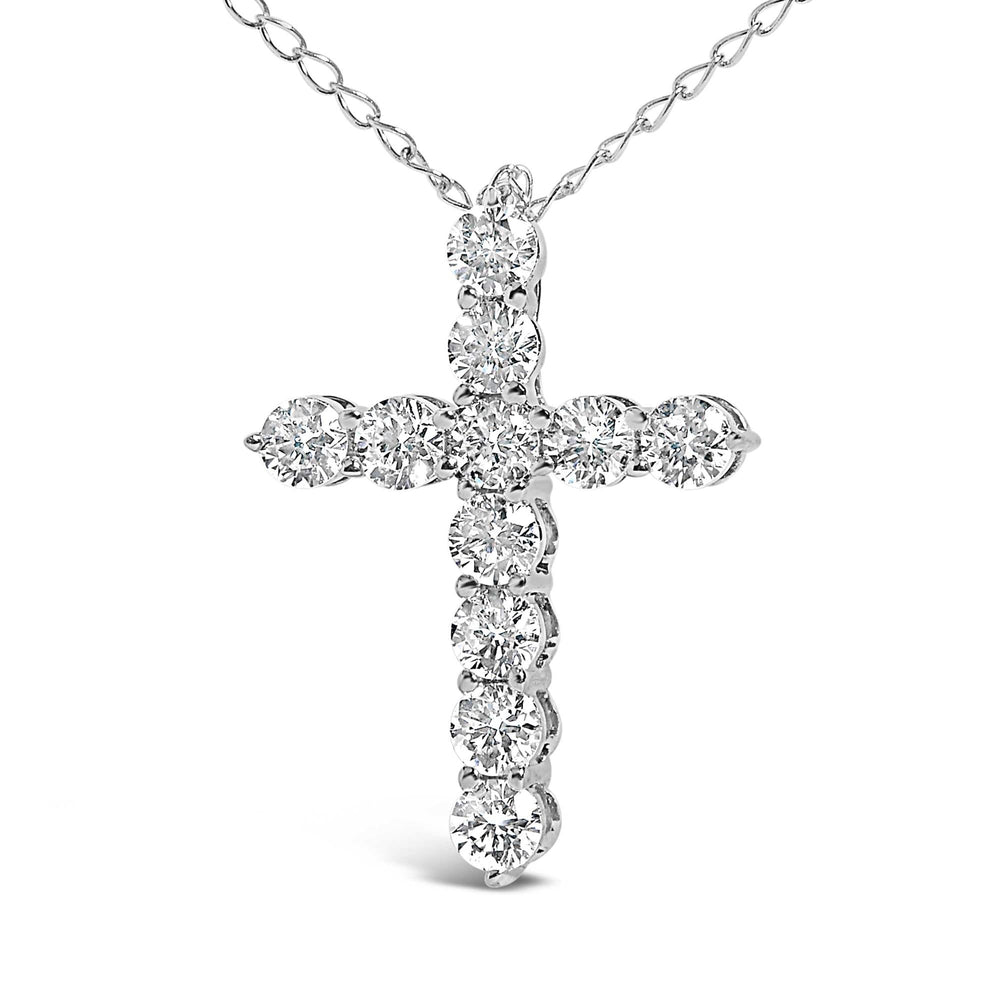 14K Gold 1/2 Cttw Lab Grown Diamond 11 Stone Cross Pendant Necklace