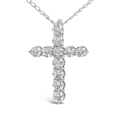 14K Gold 1/2 Cttw Lab Grown Diamond 11 Stone Cross Pendant Necklace