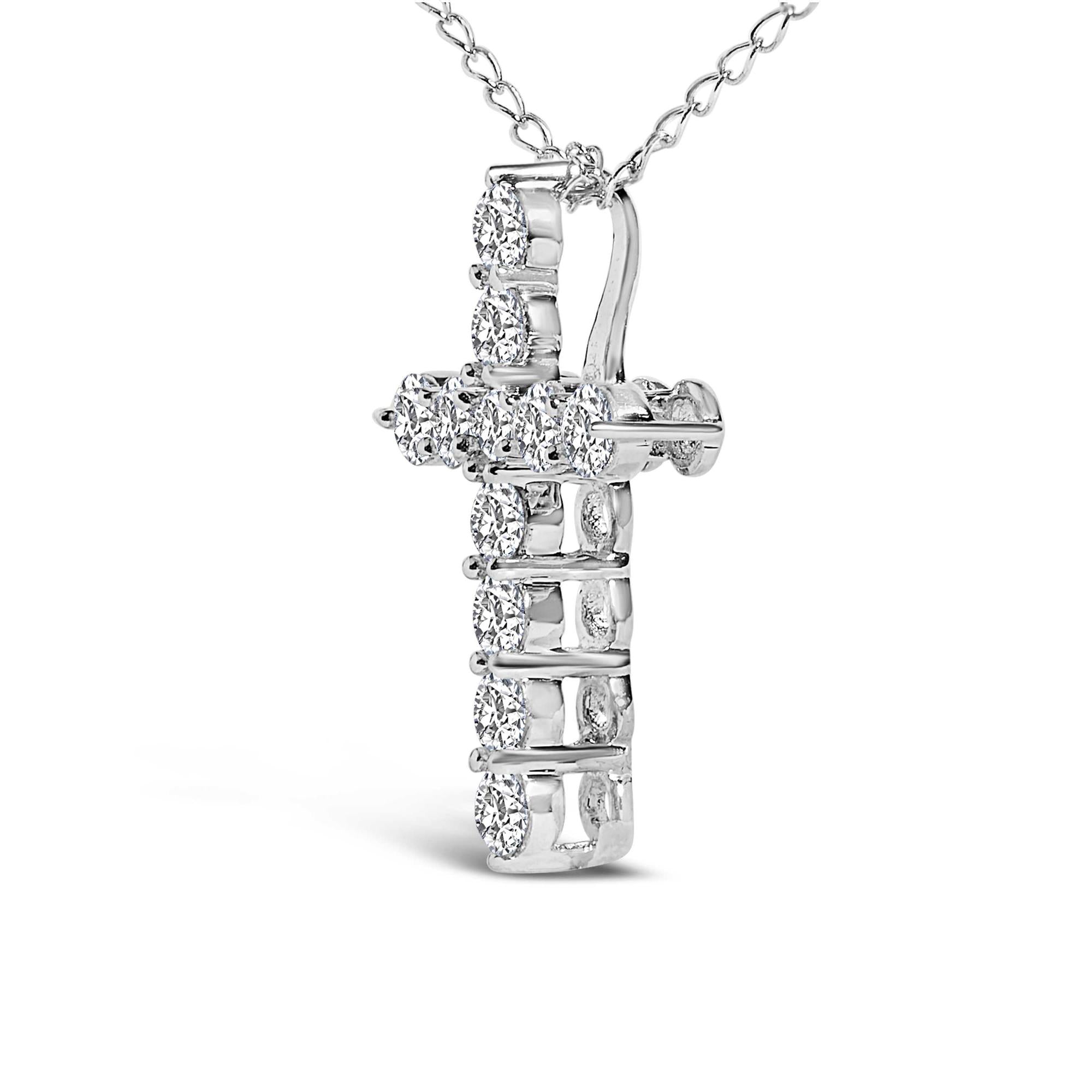14K Gold 1/2 Cttw Lab Grown Diamond 11 Stone Cross Pendant Necklace