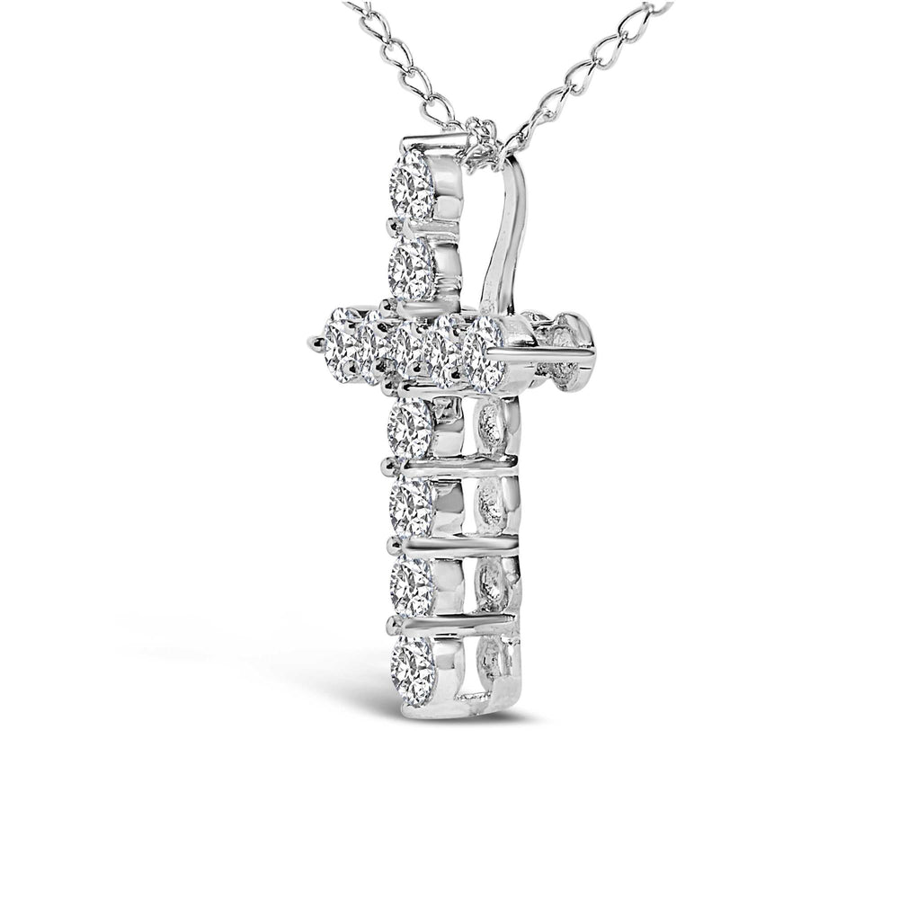 14K Gold 1/2 Cttw Lab Grown Diamond 11 Stone Cross Pendant Necklace