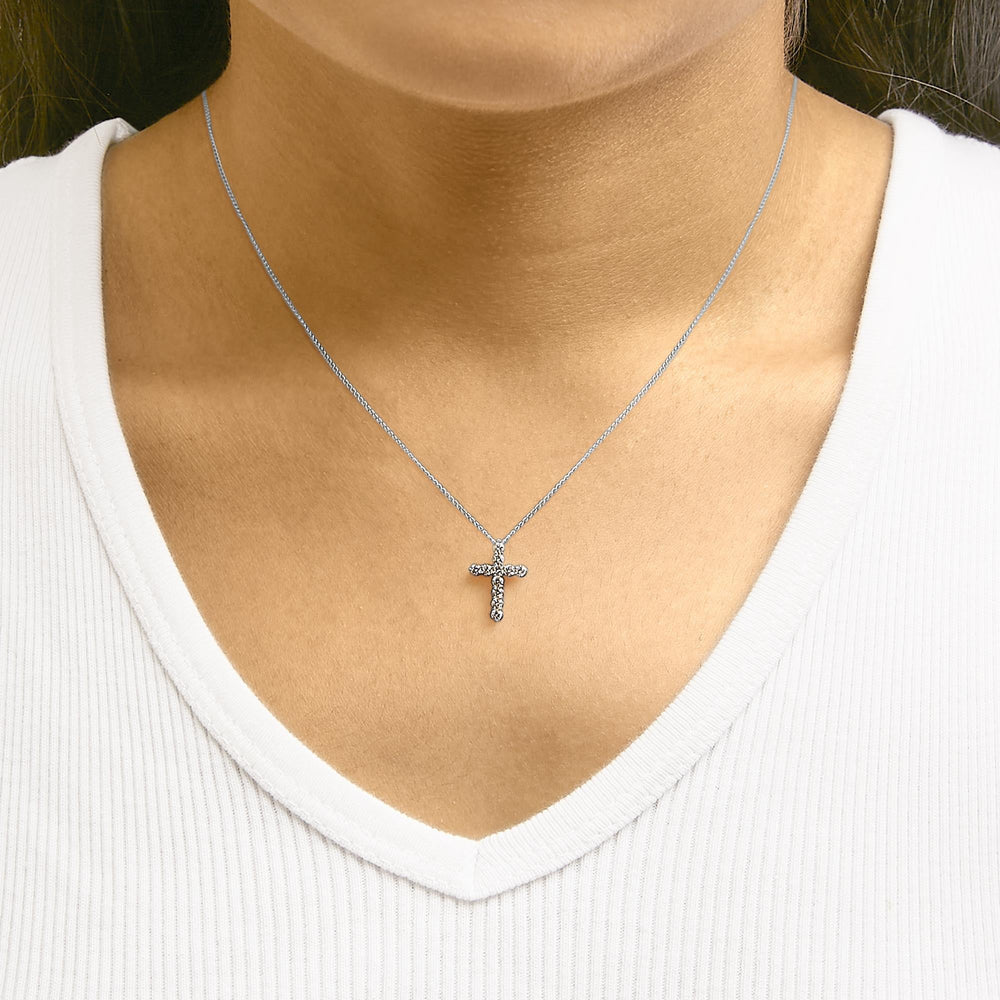 14K Gold 1/2 Cttw Lab Grown Diamond 11 Stone Cross Pendant Necklace