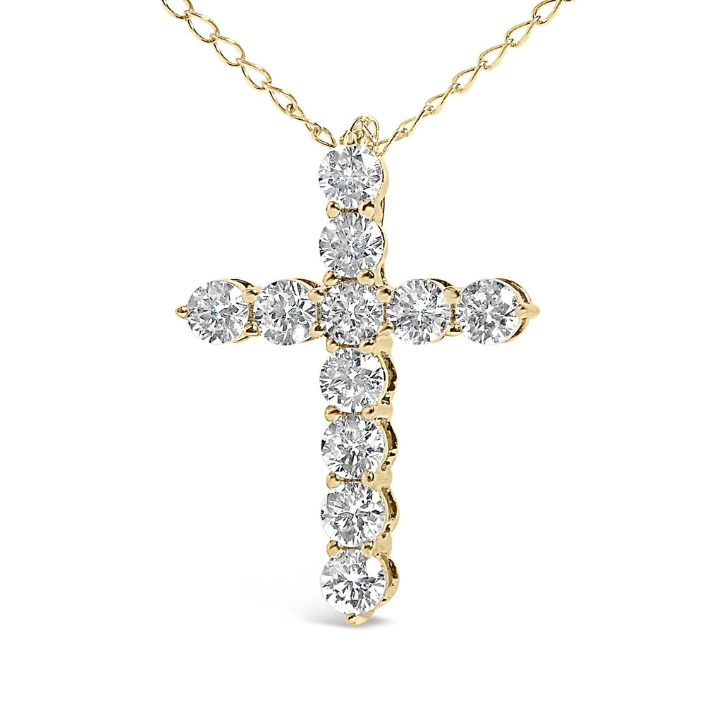 14K Gold 1/2 Cttw Lab Grown Diamond 11 Stone Cross Pendant Necklace