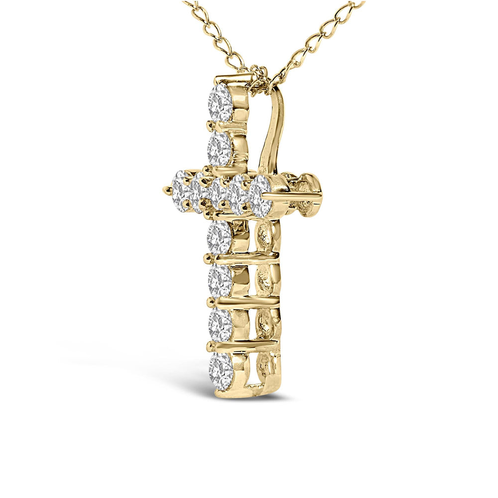 14K Gold 1/2 Cttw Lab Grown Diamond 11 Stone Cross Pendant Necklace