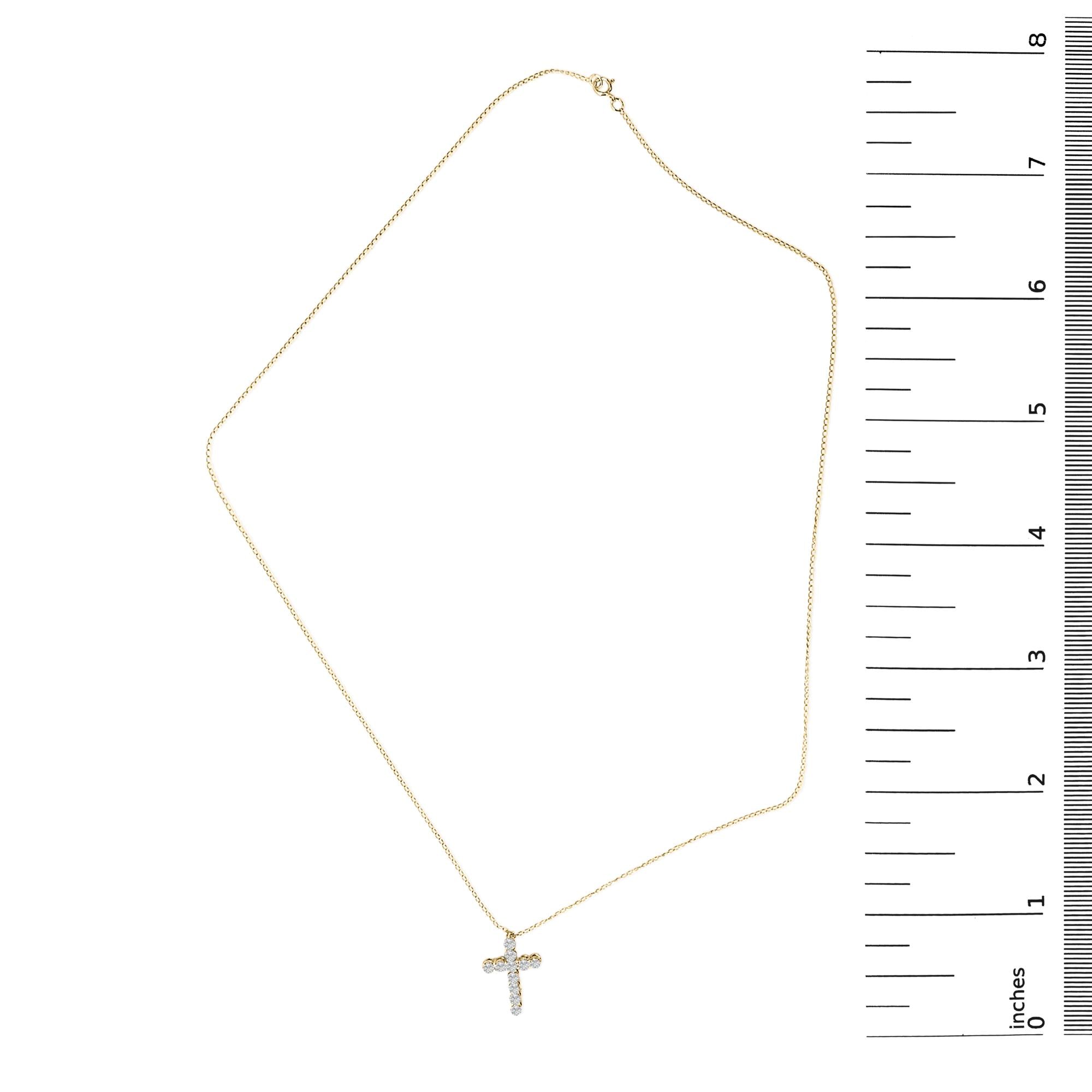 14K Gold 1/2 Cttw Lab Grown Diamond 11 Stone Cross Pendant Necklace