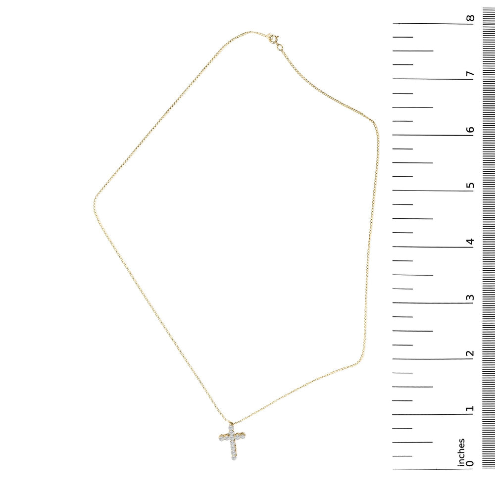 14K Gold 1/2 Cttw Lab Grown Diamond 11 Stone Cross Pendant Necklace