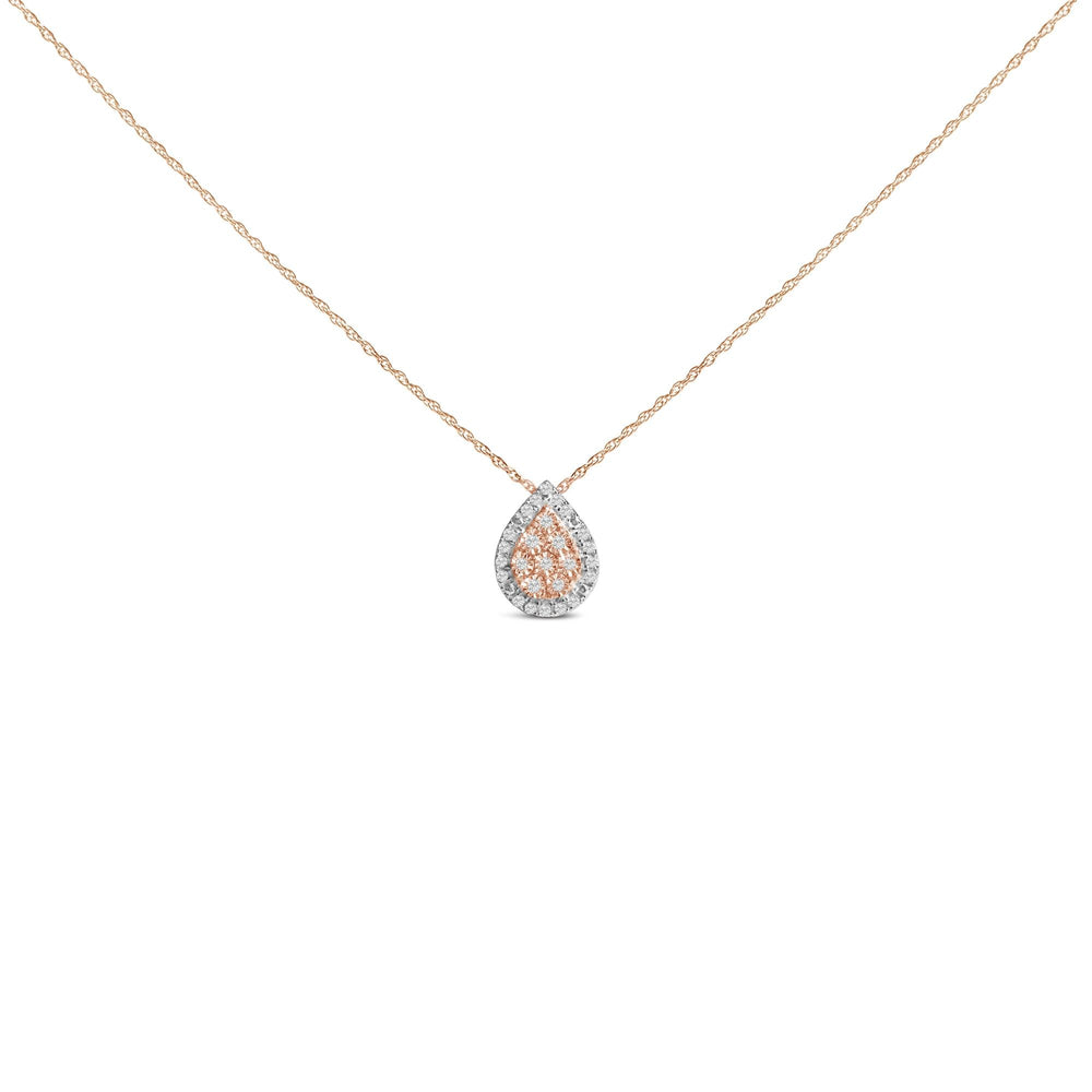 14K Rose Gold Plated Sterling Silver 1/4 Cttw Diamond Teardrop Halo Pendant Necklace