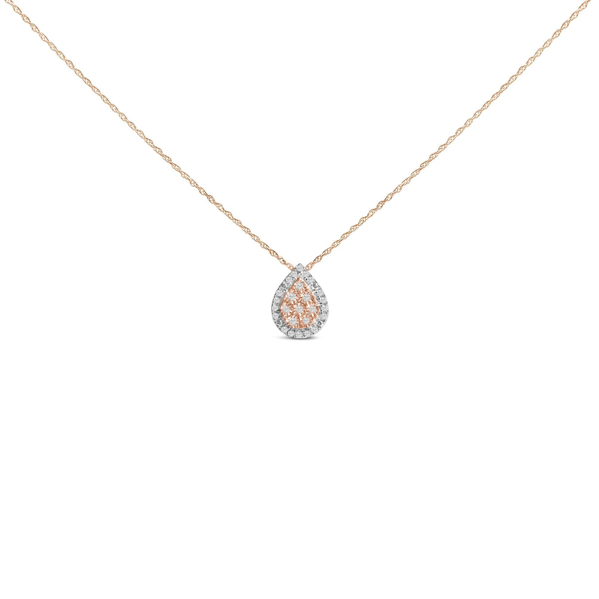 14K Rose Gold Plated Sterling Silver 1/4 Cttw Diamond Teardrop Halo Pendant Necklace