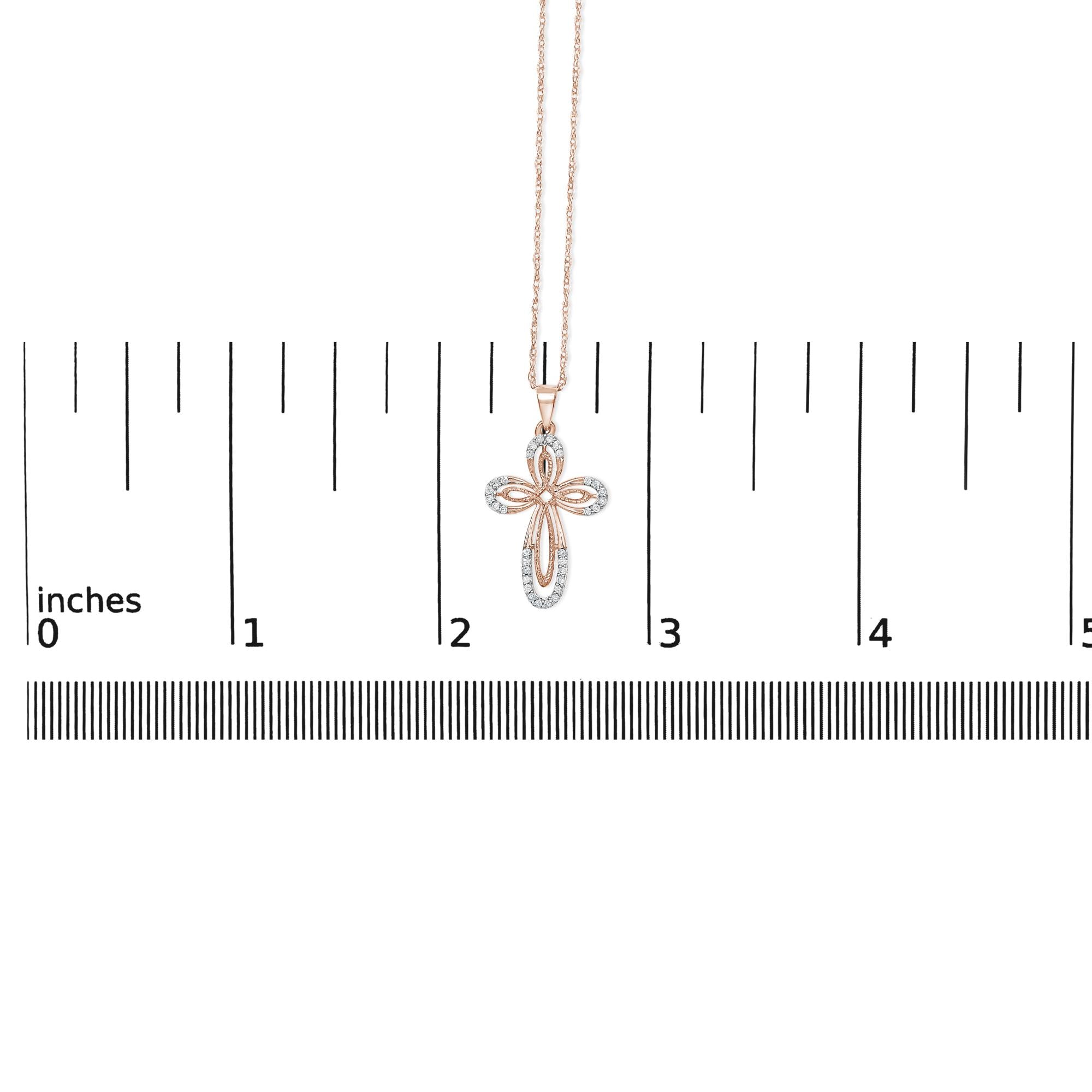 10K Rose Gold Plated Sterling Silver 1/6 Cttw Diamond Double Loop Cross Pendant Necklace