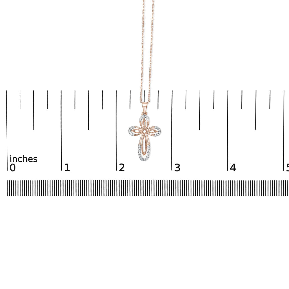 10K Rose Gold Plated Sterling Silver 1/6 Cttw Diamond Double Loop Cross Pendant Necklace