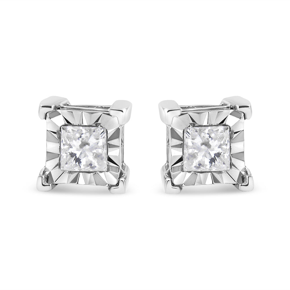 .925 Sterling Silver Miracle Set Princess-cut Diamond Solitaire Stud Earrings (H-I Color, I1-I2 Clarity)