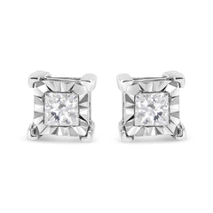 .925 Sterling Silver Miracle Set Princess-cut Diamond Solitaire Stud Earrings (H-I Color, I2-I3 Clarity)