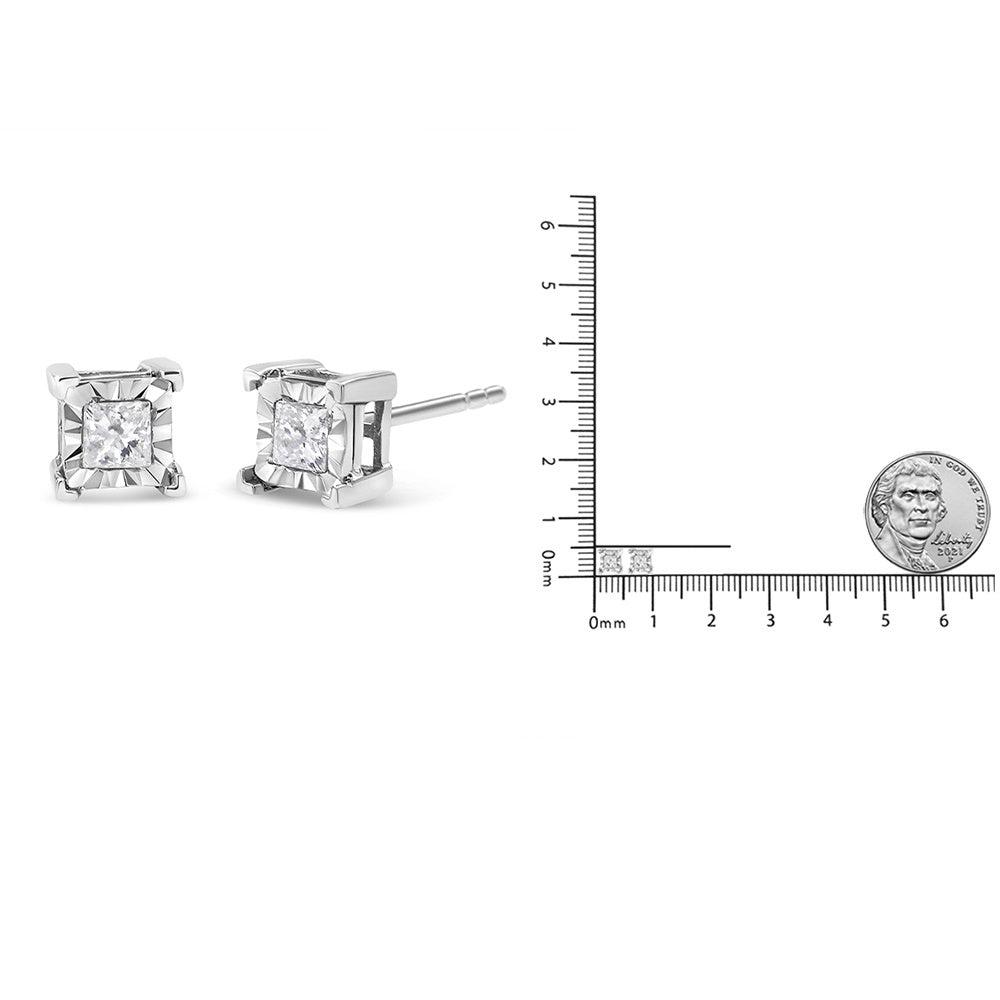 .925 Sterling Silver Miracle Set Princess-cut Diamond Solitaire Stud Earrings (H-I Color, I1-I2 Clarity)
