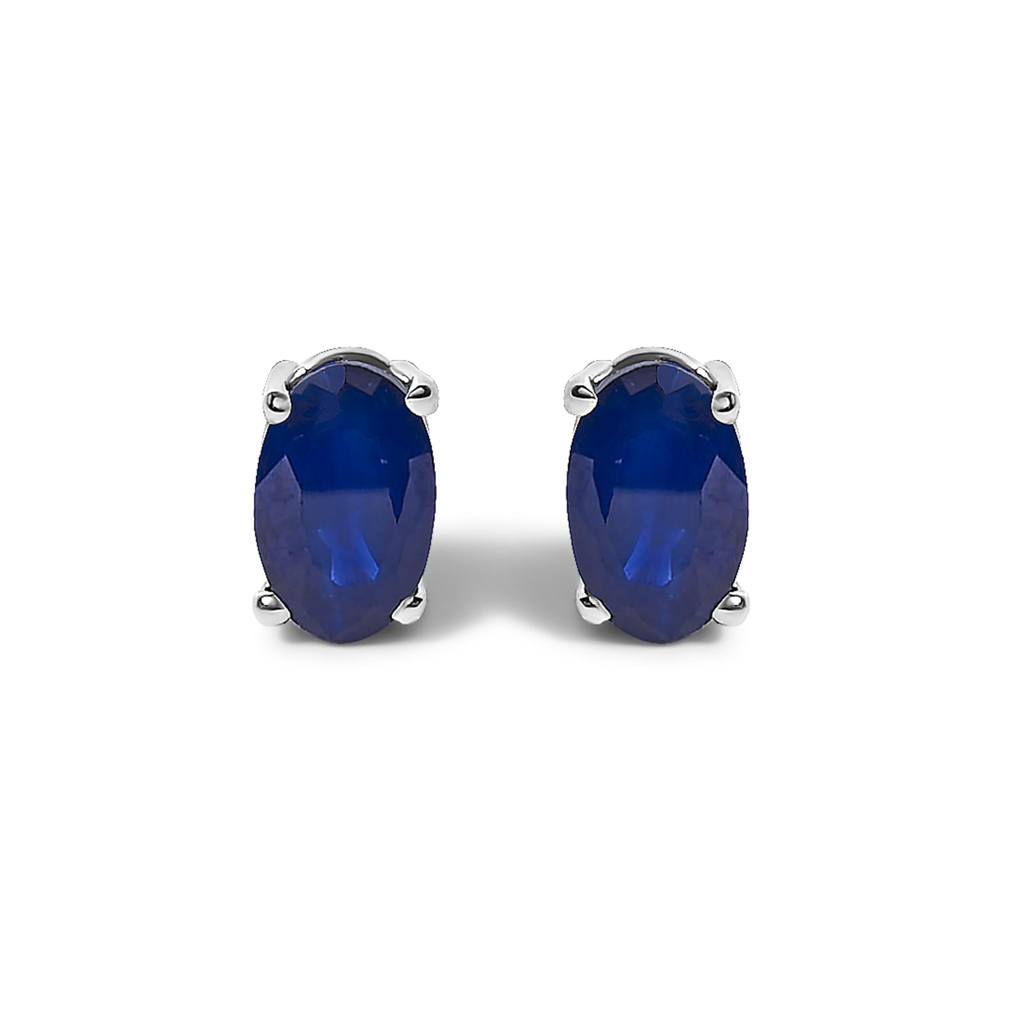 Sterling Silver 0.60 Cttw Oval Blue Sapphire Solitaire Stud Earrings