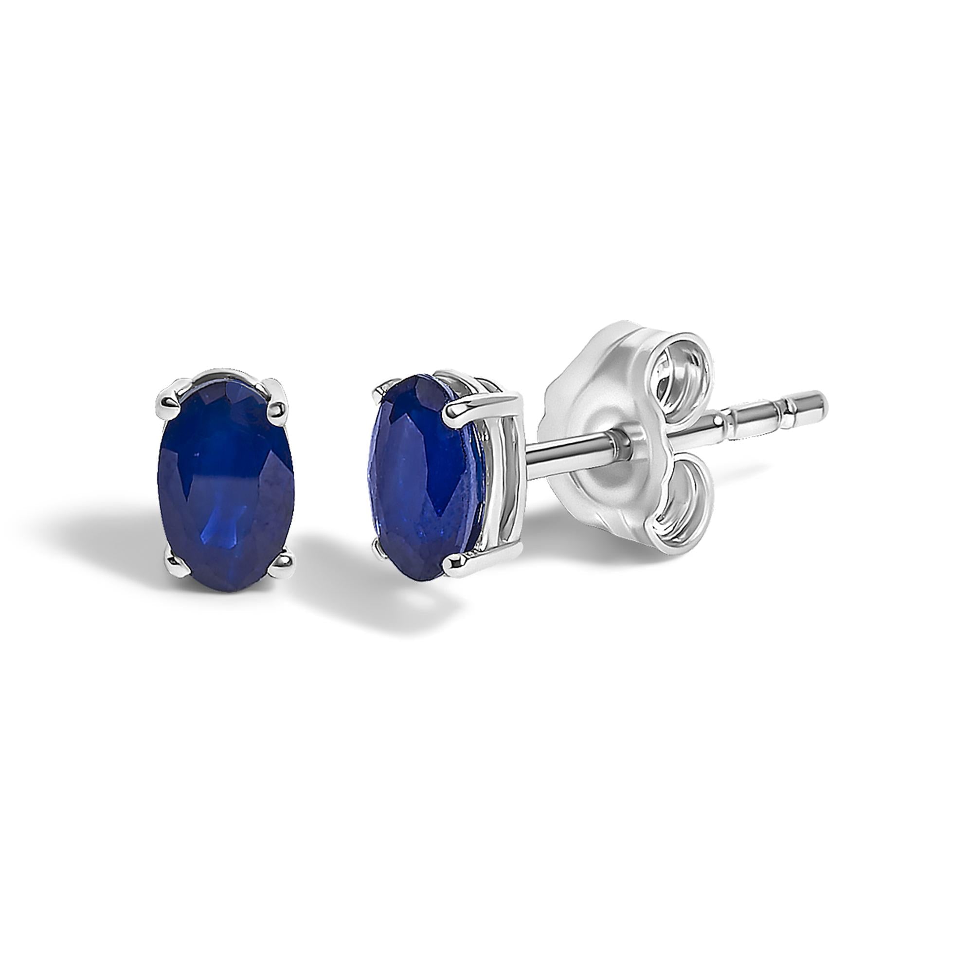 Sterling Silver 0.60 Cttw Oval Blue Sapphire Solitaire Stud Earrings