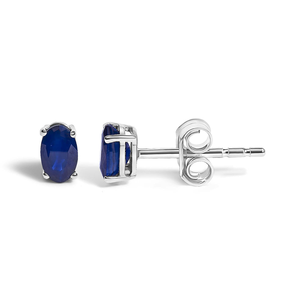 Sterling Silver 0.60 Cttw Oval Blue Sapphire Solitaire Stud Earrings