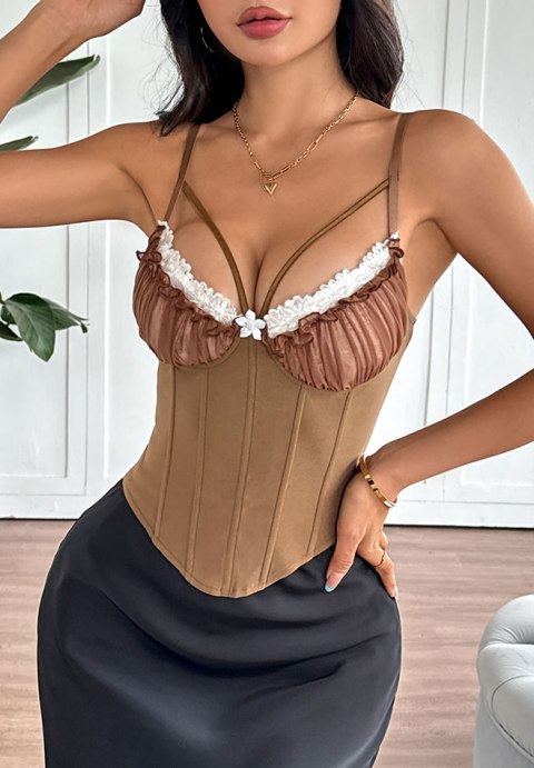 Chic Brown Corset Bustier with Lace Detail