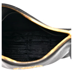 Prada Vitello Phenix Zippered Messenger Hobo Black Leather Shoulder Bag