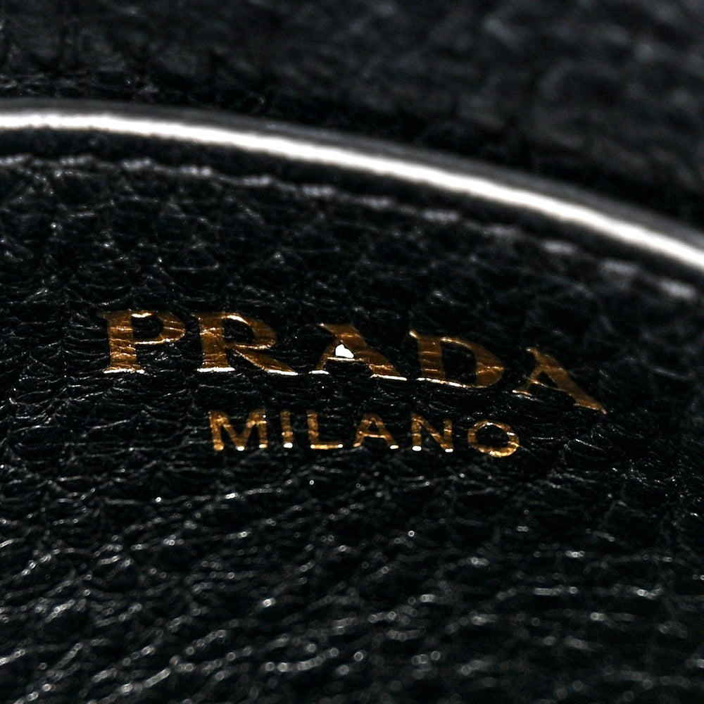 Prada Vitello Phenix Zippered Messenger Hobo Black Leather Shoulder Bag