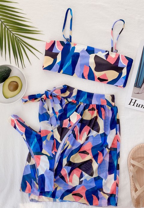 3pack Allover Graphic Bikini Swimsuit & Beach Skirt