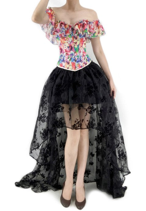 Ruffled Puff Sleeves Vintage Corset With High Low Skirt
