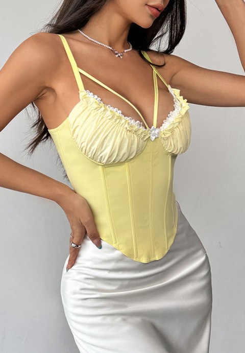 Chic Lemon Yellow Bustier with Lace Trim