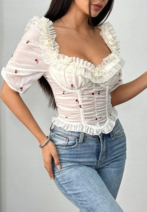 Elegant Embroidered Bustier with Ruffle Details