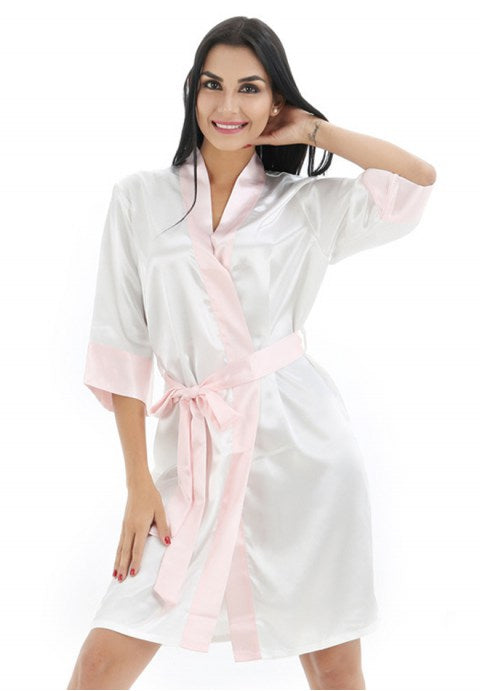 Women's Satin Contrast Color Kimono Bathrobe Robe