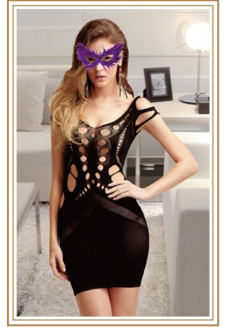 Double Shoulder Openwork Opaque Chemise Lingerie