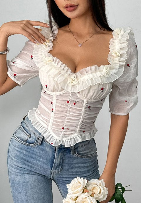 Elegant Embroidered Bustier with Ruffle Details