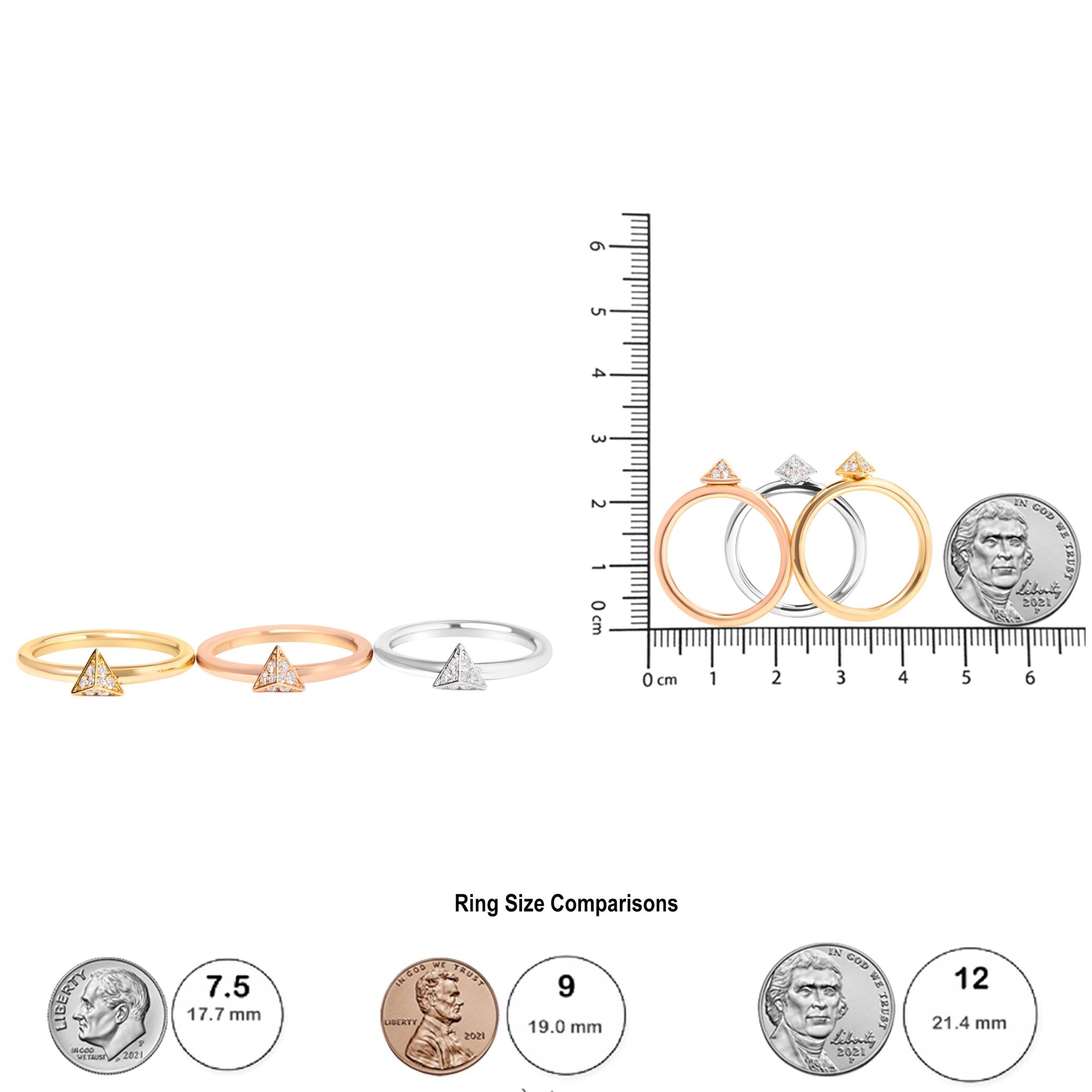 14K Tri Color Gold 1/3 Cttw Diamond Pyramid Stackable Band Ring Set (G-H Color, SI1-SI2 Clarity) - Size 7