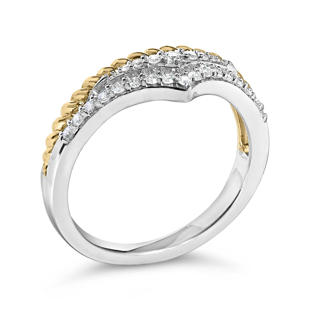 10K Yellow Gold Plated Sterling Silver 1/4 Cttw Diamond Chevron and Rope Band Ring