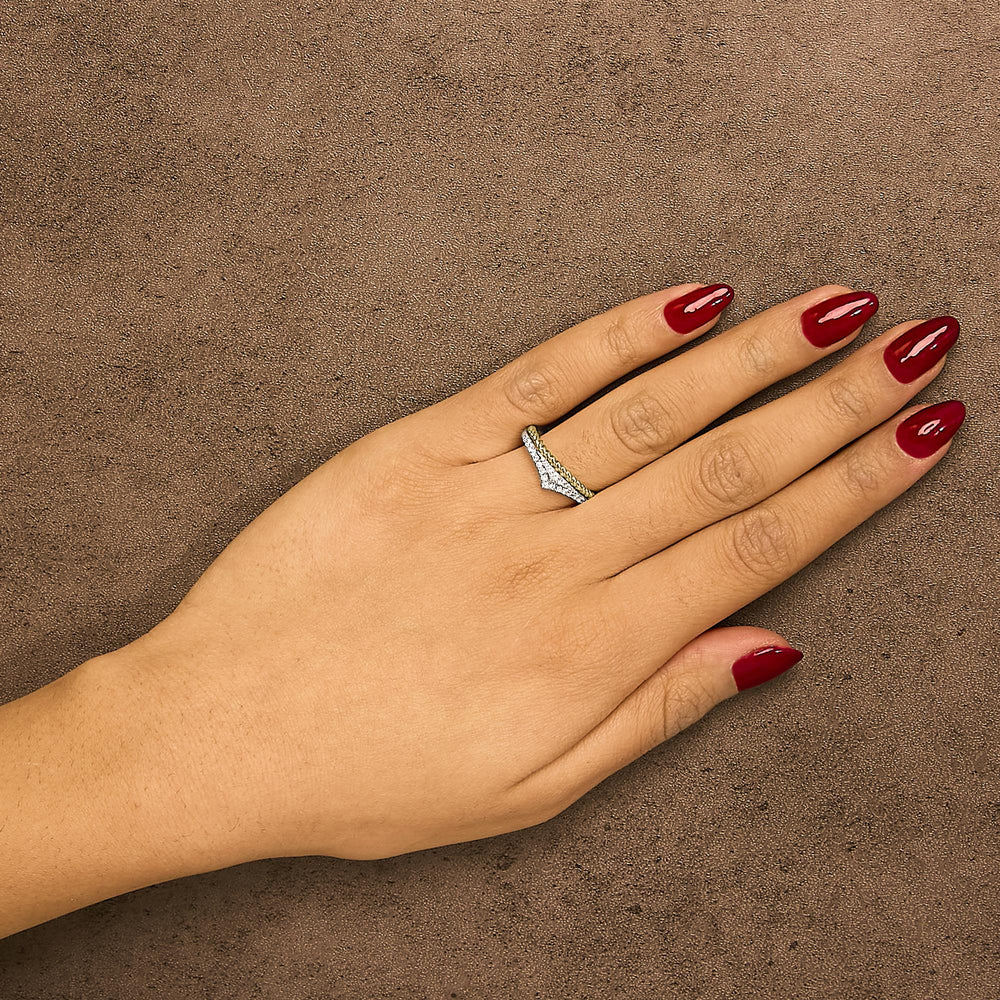 10K Yellow Gold Plated Sterling Silver 1/4 Cttw Diamond Chevron and Rope Band Ring