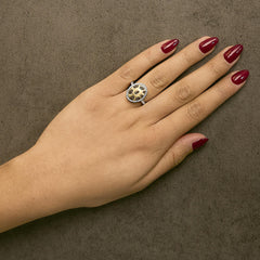 10K Yellow Gold Plated Sterling Silver 1/3 Cttw Oval Mixed Diamond Halo Shield Ring