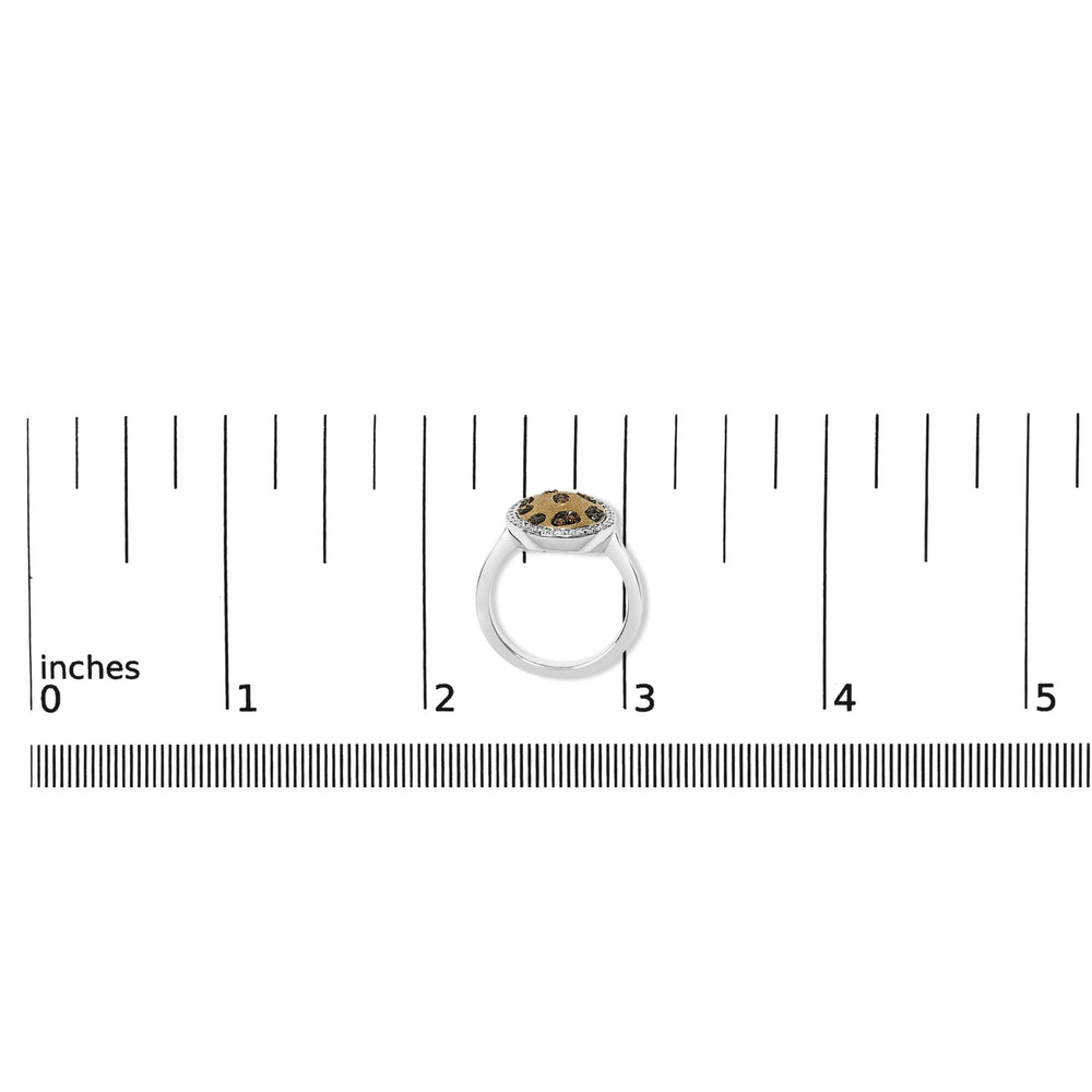 10K Yellow Gold Plated Sterling Silver 1/3 Cttw Oval Mixed Diamond Halo Shield Ring