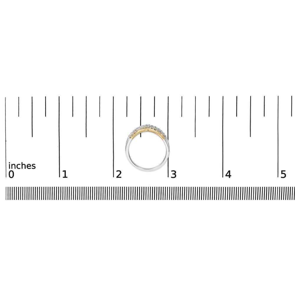 10K Gold Plated Sterling Silver 1/3 Cttw Tri-Color Chevron Diamond Stackable Ring