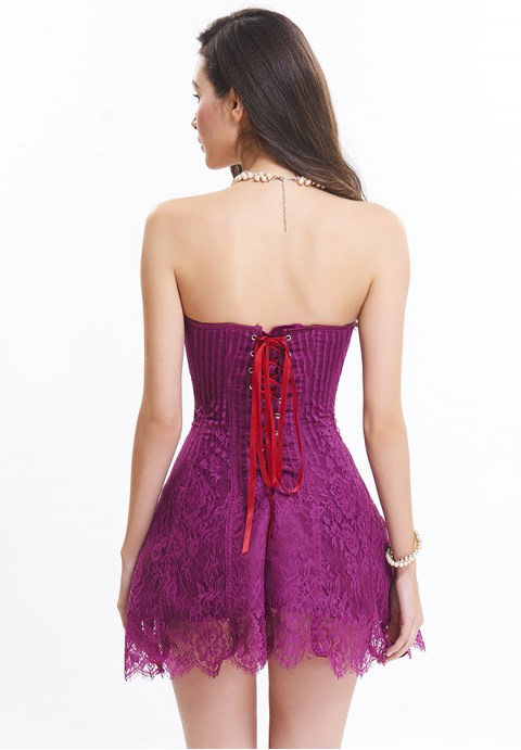 Sexy Lace Up Corset Bustier Dress Short Skirt