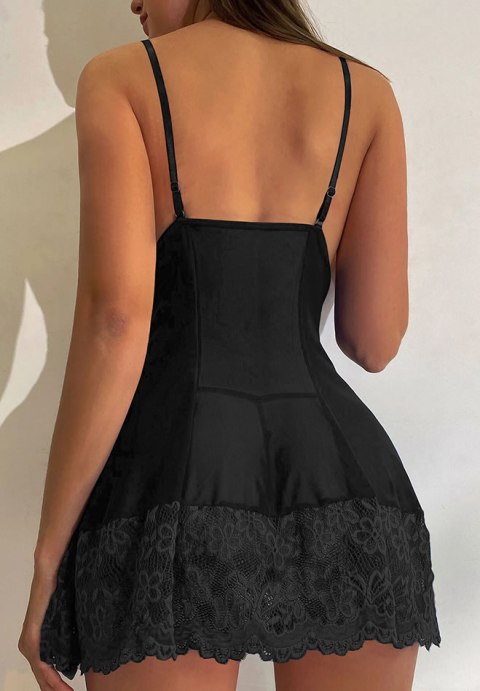 Classic Sexy Contrast Lace Mesh Babydoll Sexy Lingerie Dress With Thong