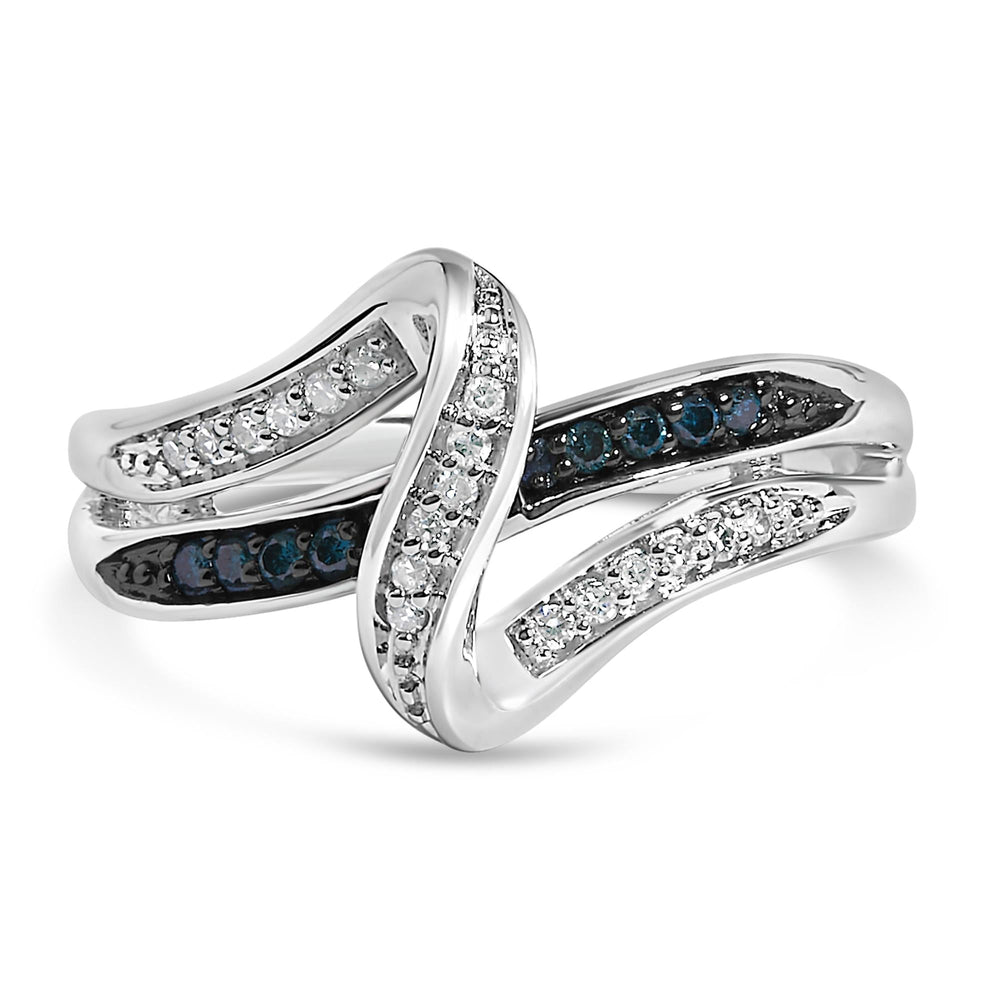 Sterling Silver 1/10 Cttw Blue and White Diamond Crossover Ring