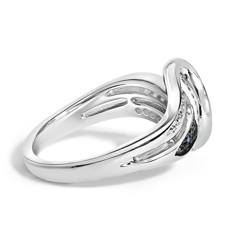 Sterling Silver 1/10 Cttw Blue and White Diamond Crossover Ring