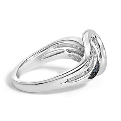 Sterling Silver 1/10 Cttw Blue and White Diamond Crossover Ring