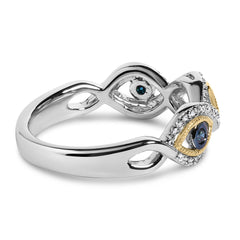 Sterling Silver 1/4 Cttw Blue and White Diamond Evil Eye Band Ring