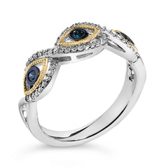 Sterling Silver 1/4 Cttw Blue and White Diamond Evil Eye Band Ring