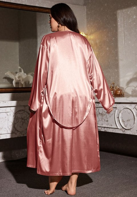 Stylish Pink Satin Lingerie Set with Robe