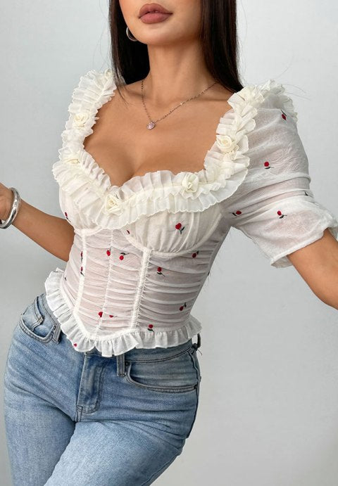 Elegant Embroidered Bustier with Ruffle Details