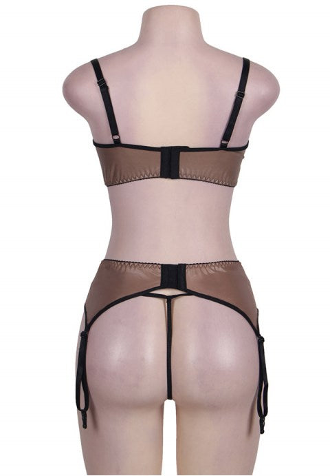 Plus Size Lace Cupless Bra, Garterbelt and Thong