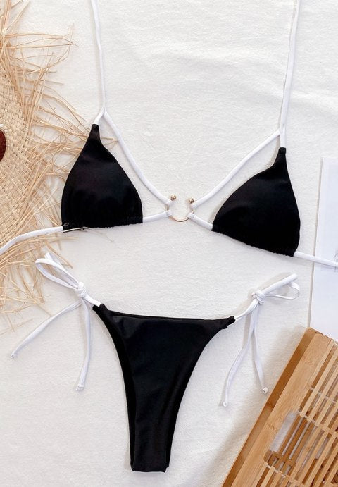 Ring Linked Triangle Thong Bikini Swimsuit