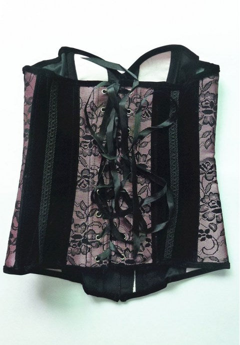 Velvet Lace Corset With Floral Print and Stripes